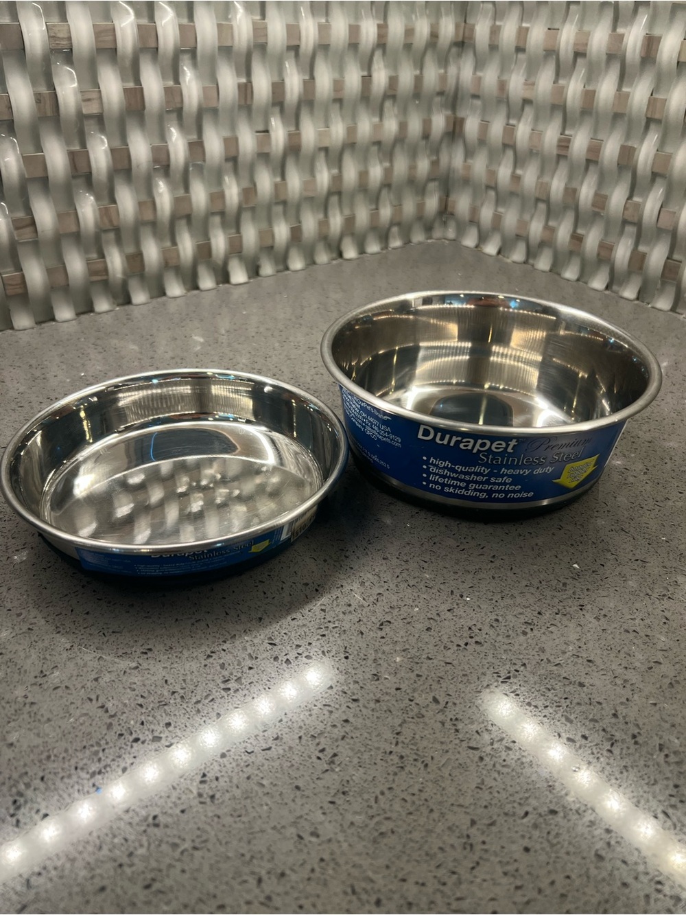 New! Set of two Durapet Stainless Steel Pet Bowls - Silver